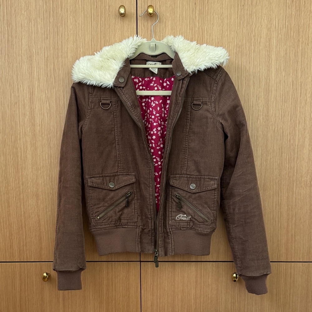 O'Neill Brown Bomber Jacket with Faux Fur Collar